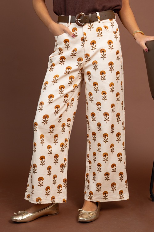 Florence Floral Pants, Ecru