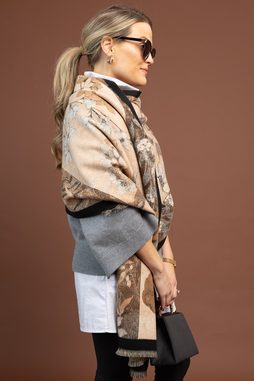 Vintage Floral Scarf, Khaki Beige - 1104-64.jpg