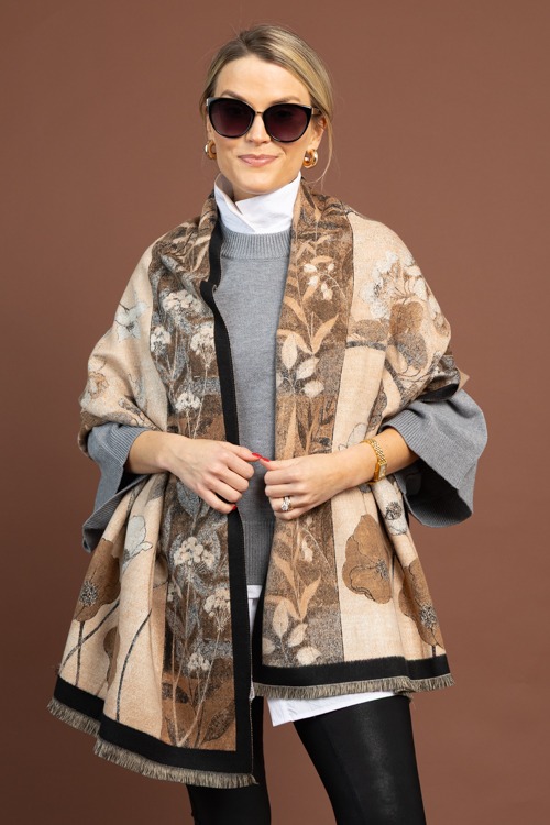 Vintage Floral Scarf, Khaki Beige - 1104-65.jpg