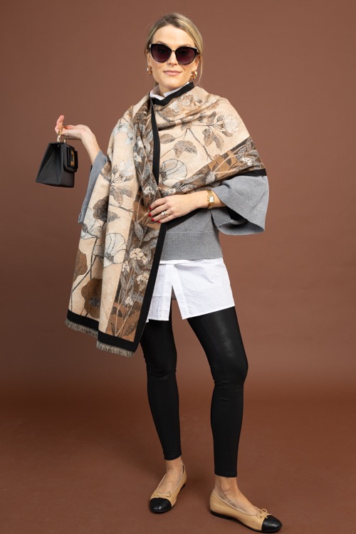 Vintage Floral Scarf, Khaki Beige - 1104-66.jpg