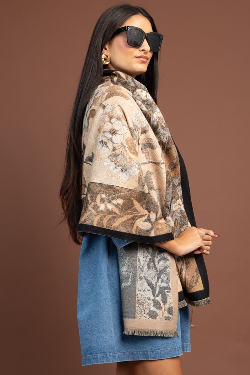 Vintage Floral Scarf, Khaki Beige - 1104-67.jpg