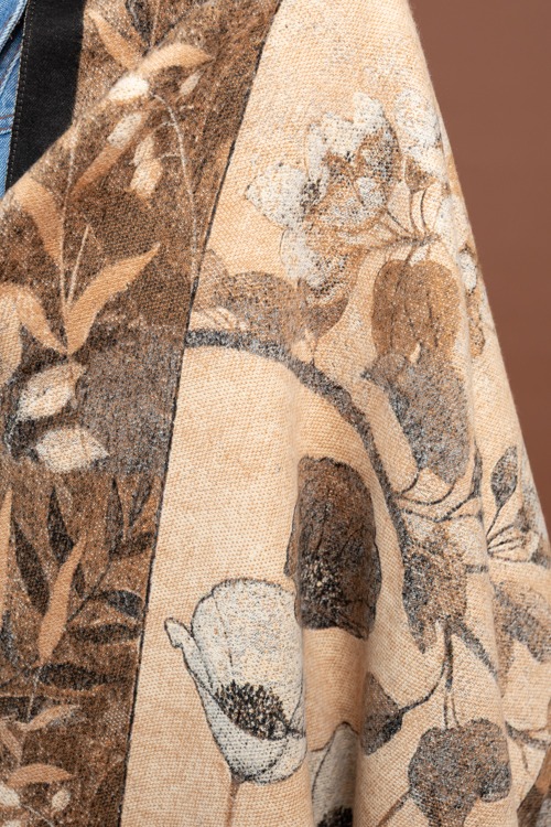 Vintage Floral Scarf, Khaki Beige - 1104-68.jpg