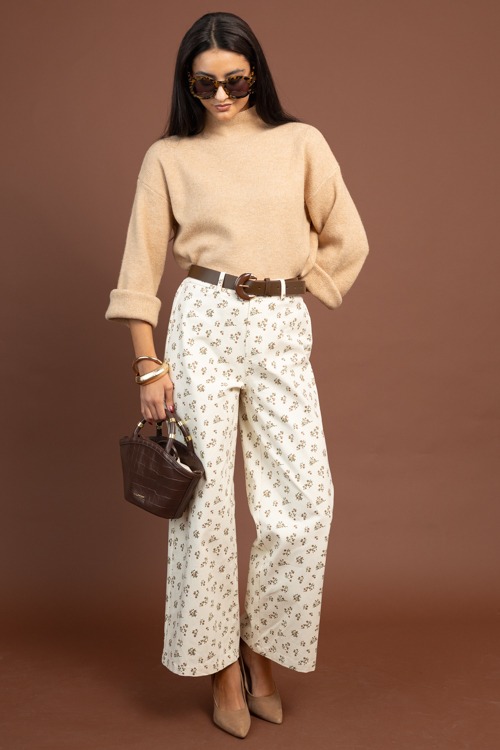 Jane Floral Pants, Cream/Mocha