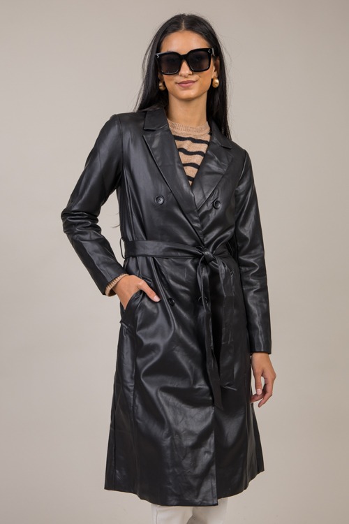 Leather Belted Coat, Black