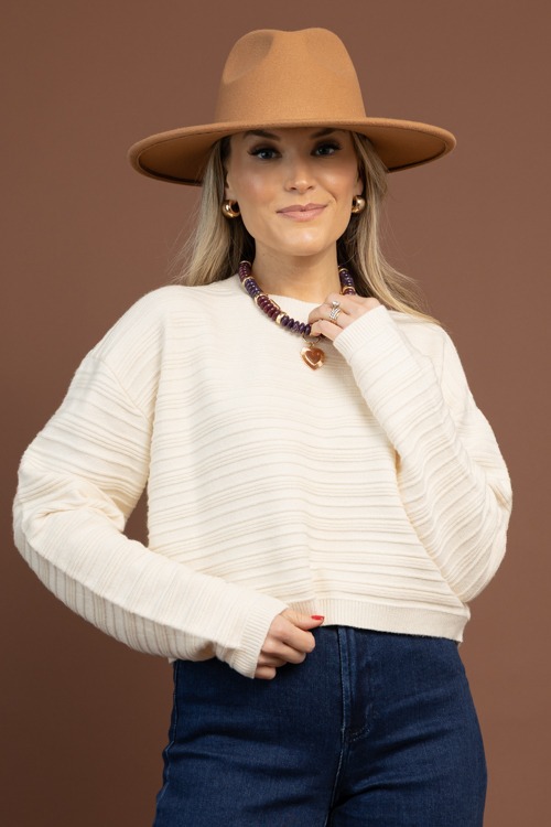 Waist Length Texture Sweater, Cream - 1105-147.jpg