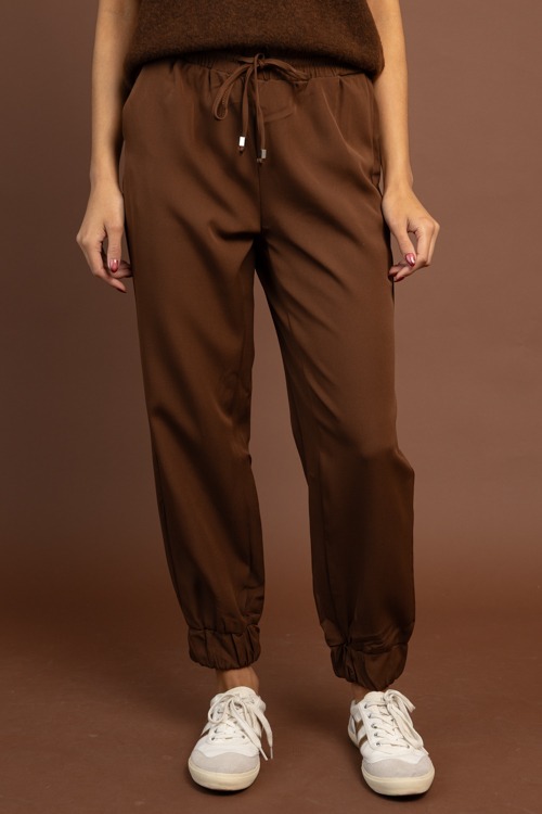 Woven Stretch Joggers, Brown