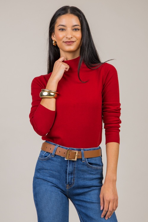 Lorna Mock Neck, Cherry Red