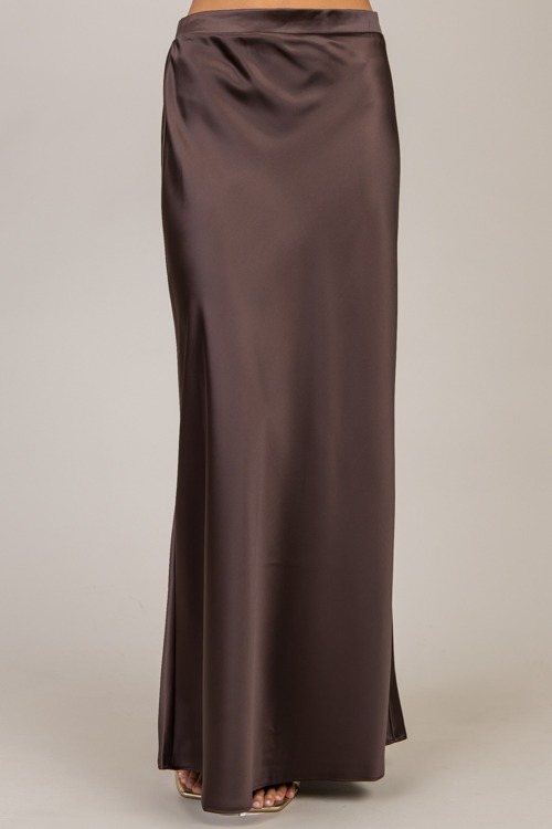 Satin Slip Maxi Skirt, Chocolate