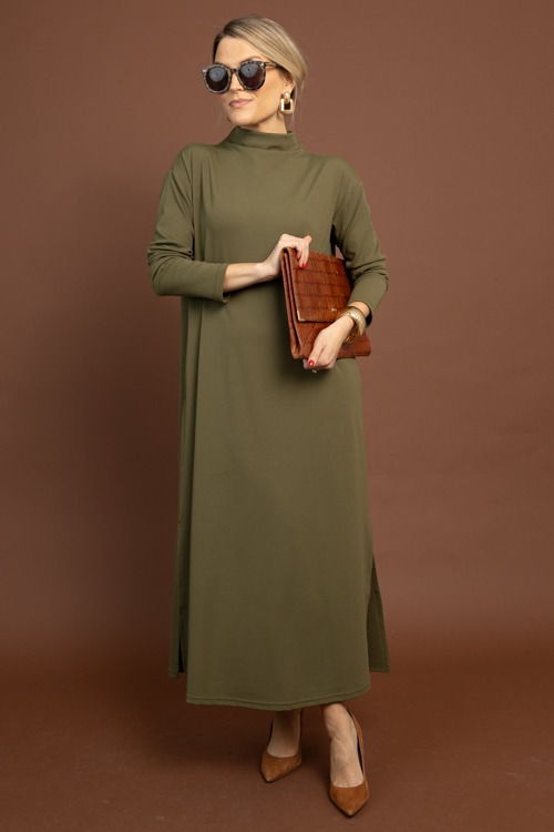 Knit Mock Neck Maxi, Olive