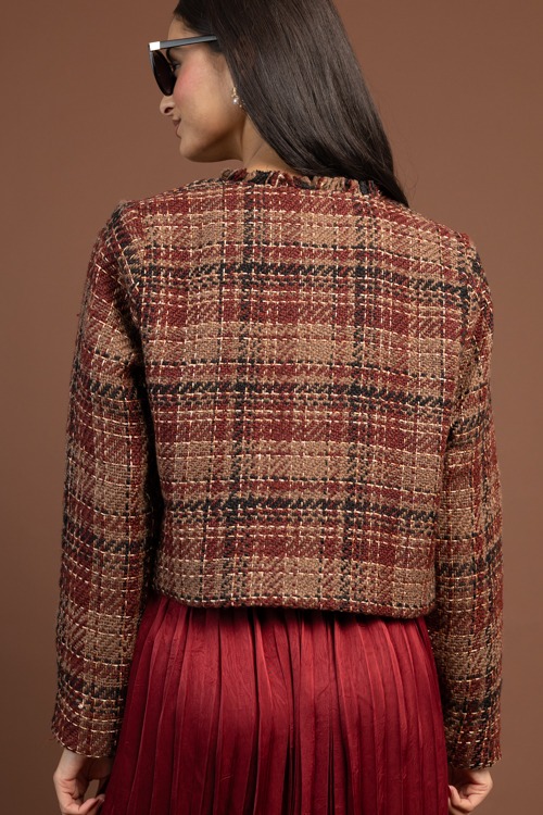 Tweed Open Front Jacket, Wine - 1105-52.jpg