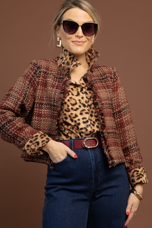 Tweed Open Front Jacket, Wine - 1105-53.jpg