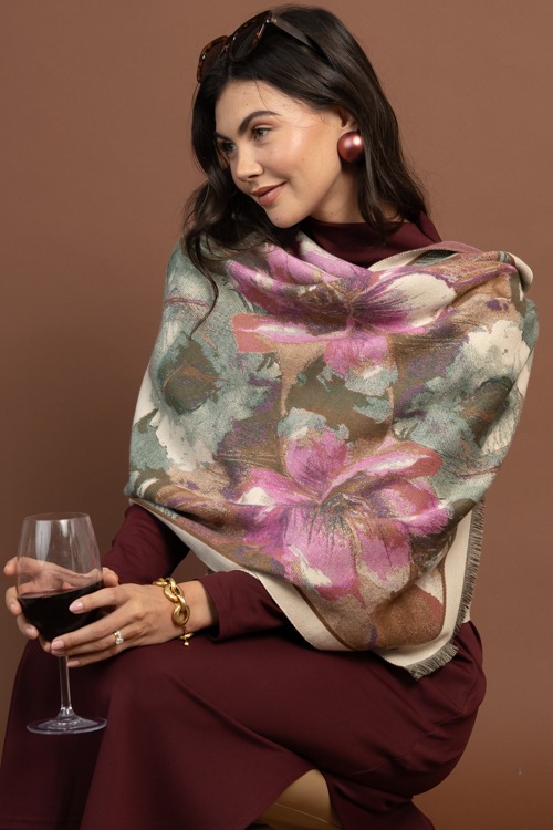 Floral Garden Scarf, Fuchsia Green