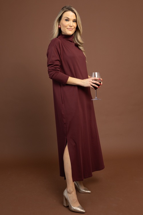 Knit Mock Neck Maxi, Burgundy
