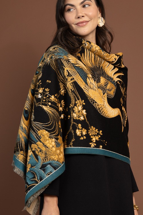 Imperial Peacock Scarf, Black Gold