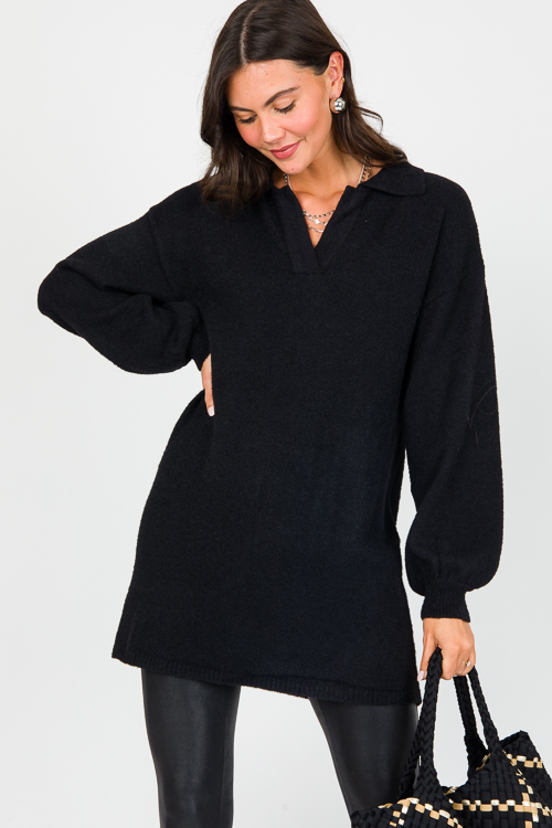 Collar Sweater Dress, Black