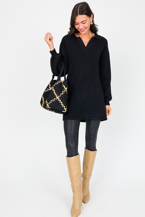 Collar Sweater Dress, Black