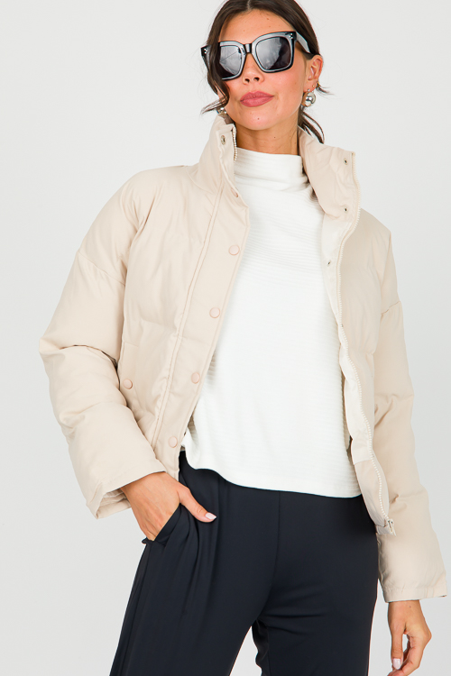 Solid Puffer Jacket, Ecru