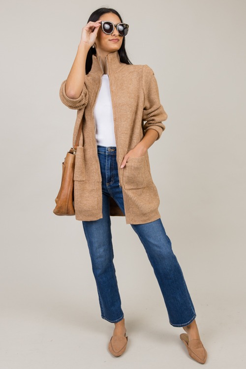 Zip Up Long Sweater Jacket, Moc - 1107-10.jpg