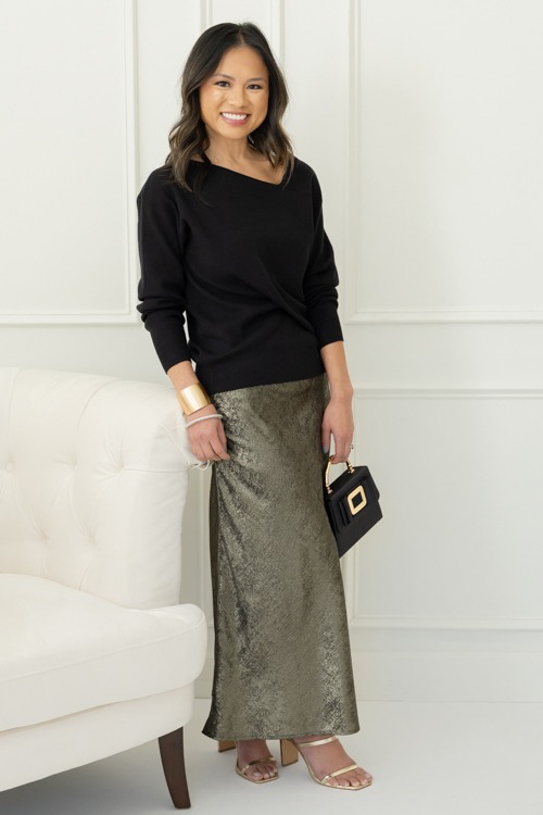 Metallic Maxi Skirt, Gold