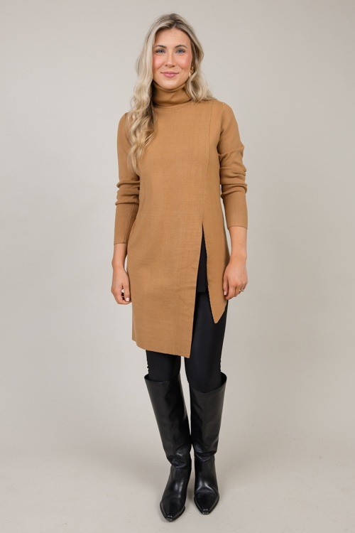 Asymmetric Hem Slit Sweater, Camel - 1107-137.jpg