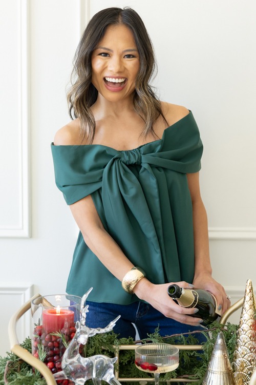 Off Shoulder Bow Blouse, Hunter