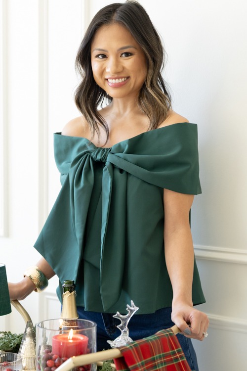 Off Shoulder Bow Blouse, Hunter - 1107-179h.jpg