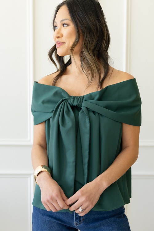 Off Shoulder Bow Blouse, Hunter - 1107-183.jpg
