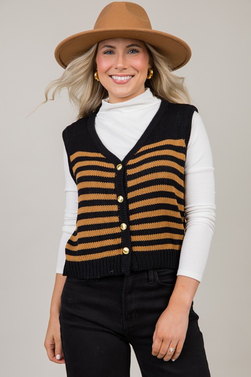 Helen Stripe Vest, Black/Camel