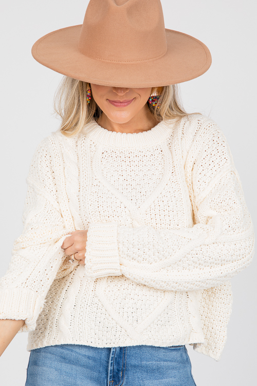 Cable Crew Neck Sweater, Cream