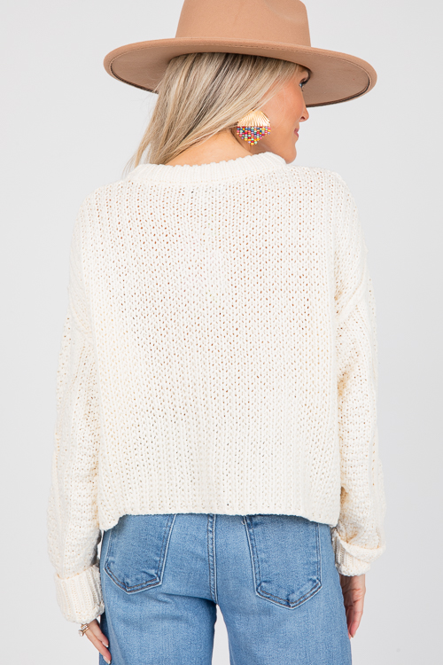 Cable Crew Neck Sweater, Cream