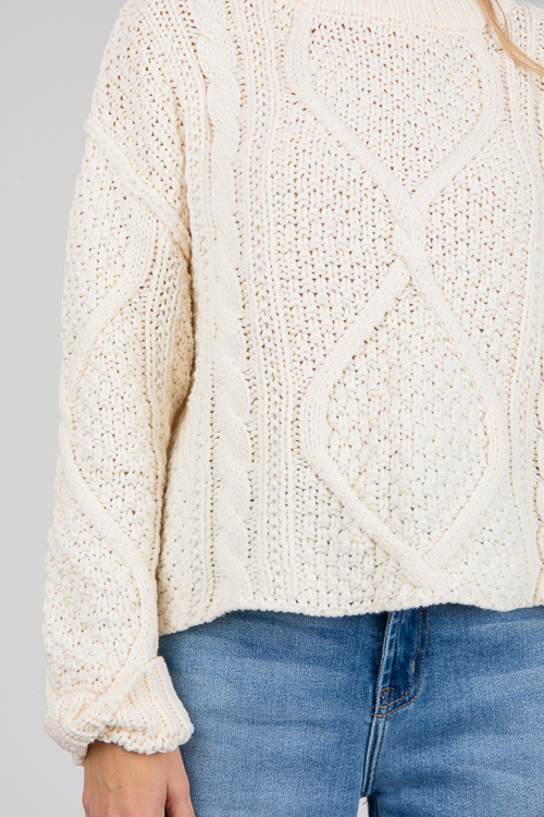 Cable Crew Neck Sweater, Cream