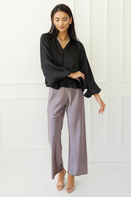 Pull-On Satin Pants, Mauve