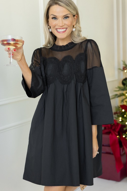 Lace Mesh Panel Dress, Black - 1107-359p.jpg