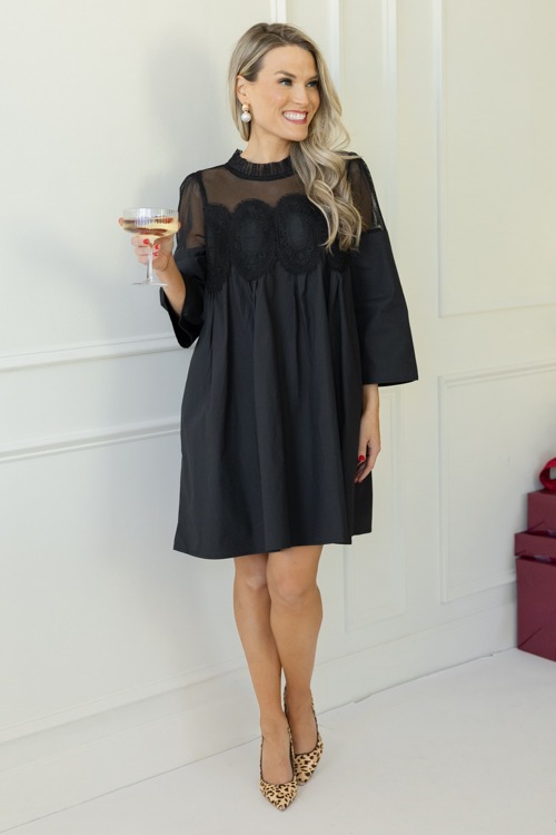 Lace Mesh Panel Dress, Black - 1107-361.jpg