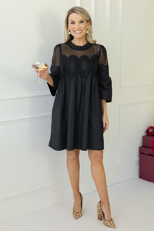 Lace Mesh Panel Dress, Black - 1107-362.jpg