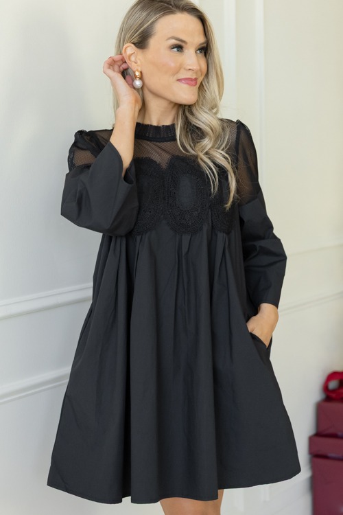 Lace Mesh Panel Dress, Black - 1107-365.jpg