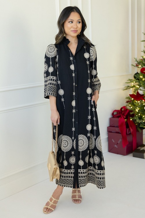 Metallic Embroidery Maxi, Black