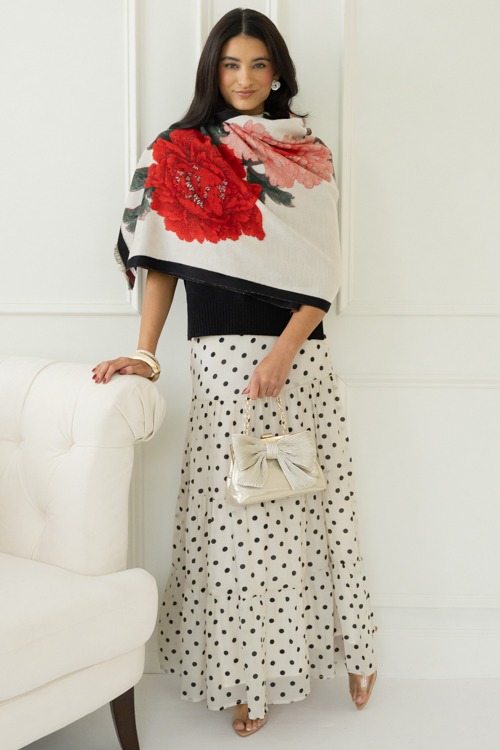 Tiered Dots Maxi Skirt, Ivory Black