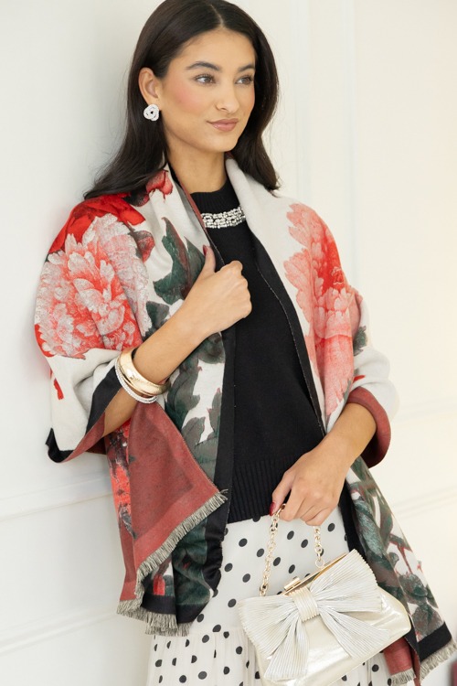 Vintage Floral Scarf, Red Roses