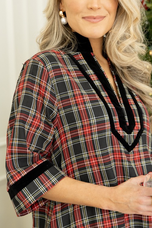 Velvet Trim Tartan Dress, Black - 1107-6.jpg