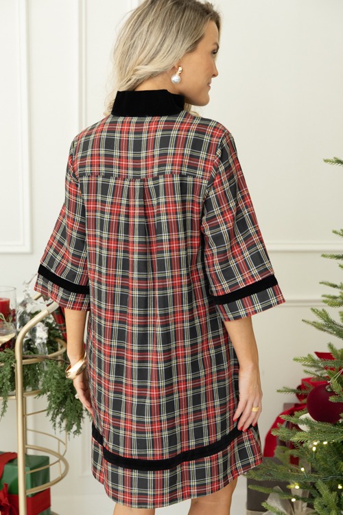 Velvet Trim Tartan Dress, Black - 1107-8.jpg