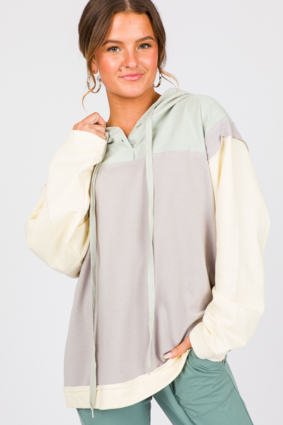 Colorblock Hoodie Pullover, Grey