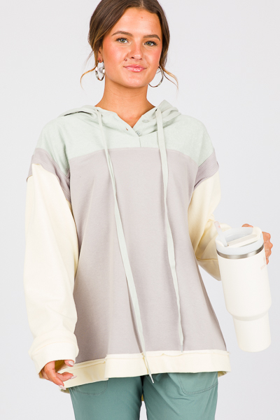 Colorblock Hoodie Pullover, Grey