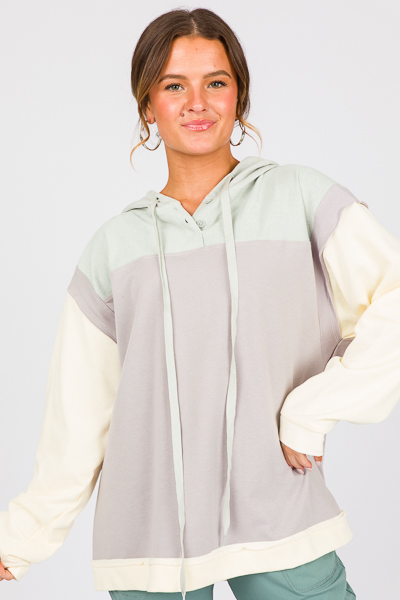 Colorblock Hoodie Pullover, Grey