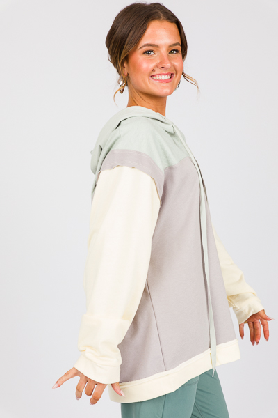 Colorblock Hoodie Pullover, Grey