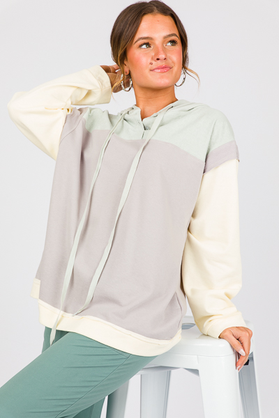 Colorblock Hoodie Pullover, Grey