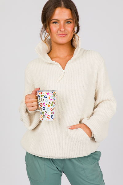 Plush Half Zip Sweater, Cream