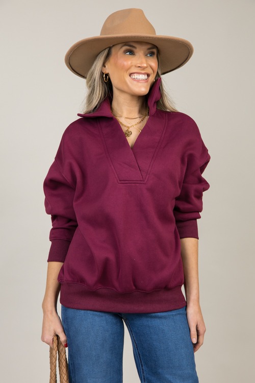 Fleece Lined Collar Pullover, Wine - 1108-50.jpg