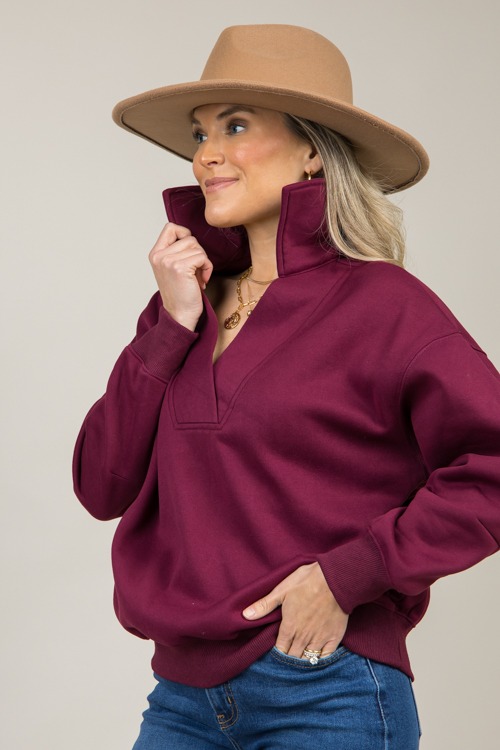 Fleece Lined Collar Pullover, Wine - 1108-51.jpg