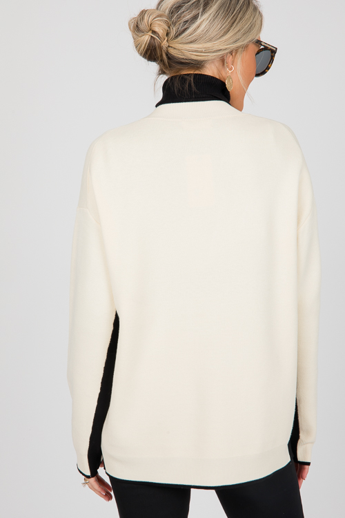 Trim Contrast Button Sweater, Ivory